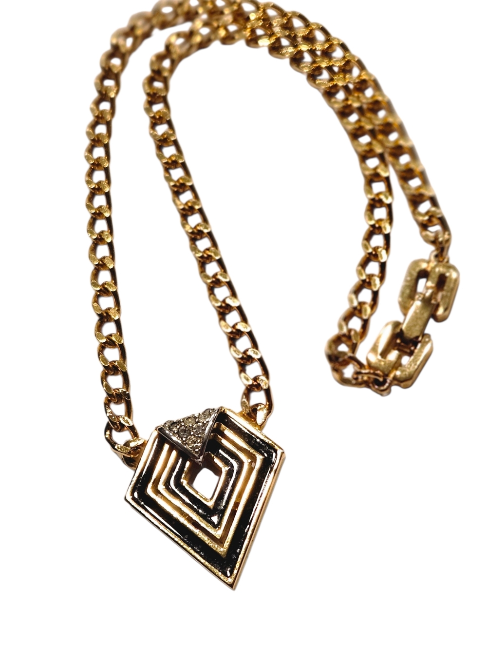 1979 Givenchy Vintage Gold Chain Choker Necklace Black Enamel Crystal Pendant - Picture 6 of 16